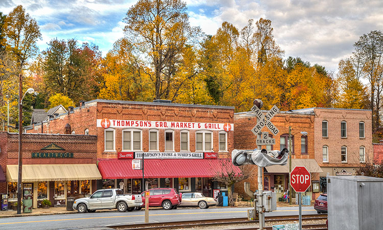 Historic businesses like Thompson's Store and M.A. Pace's serve as the foundation for Saluda, NC