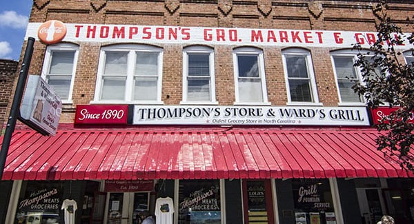 storefront for the century-old Thompson’s Store and Ward’s Grill in Saluda, NC